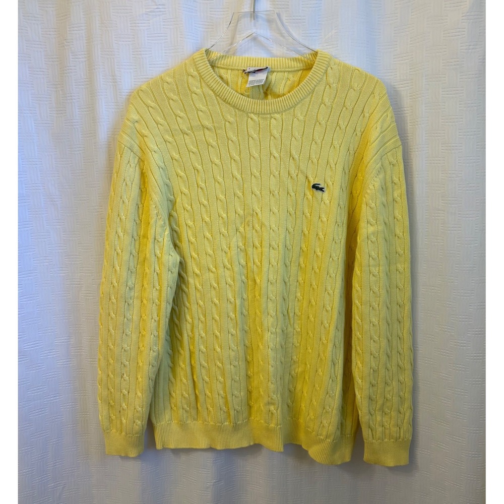 Lacoste Mens Cable Knit Sweater Yellow Cotton Crew Neck Pullover Size 8‎ XL XXL